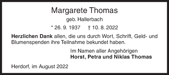 Traueranzeige von Margarete Thomas von Siegener Zeitung