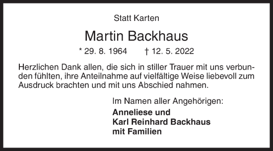 Traueranzeige von Martin Backhaus von Siegener Zeitung