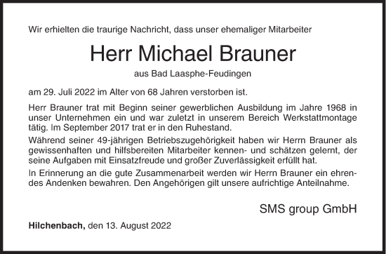 Traueranzeige von Michael Brauner von Siegener Zeitung