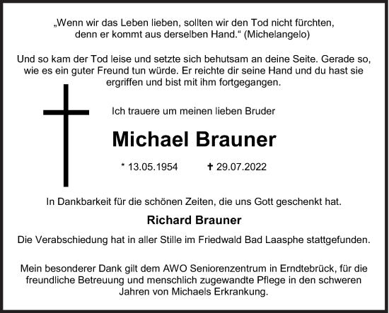 Traueranzeige von Michael Brauner von Siegener Zeitung