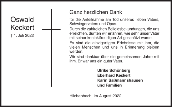 Traueranzeige von Oswald Keckert von Siegener Zeitung