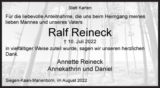 Traueranzeige von Ralf Reineck von Siegener Zeitung