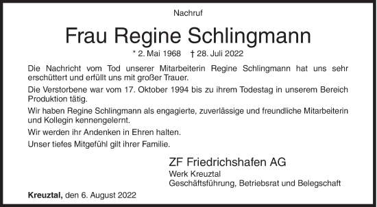 Traueranzeige von Regine Schlingmann von Siegener Zeitung