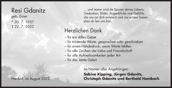 Traueranzeige von Resi Gdanitz von Siegener Zeitung