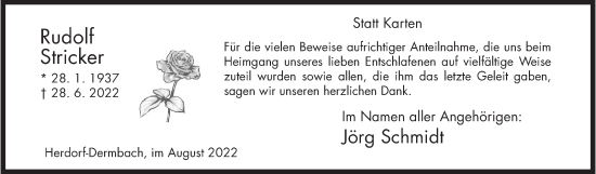 Traueranzeige von Rudolf Stricker von Siegener Zeitung