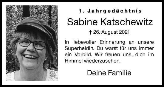 Traueranzeige von Sabine Katschewitz von Siegener Zeitung