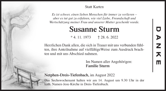 Traueranzeige von Susanne Sturm von Siegener Zeitung
