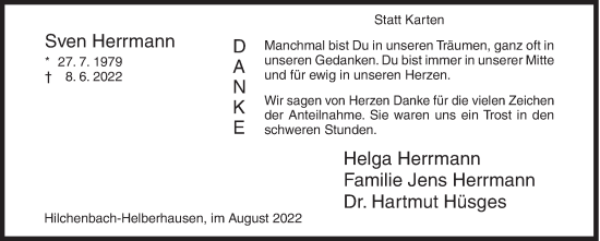 Traueranzeige von Sven Herrmann von Siegener Zeitung
