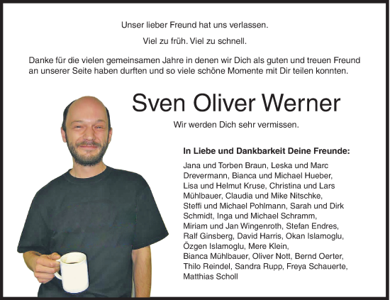 Traueranzeige von Sven Oliver Werner von Siegener Zeitung