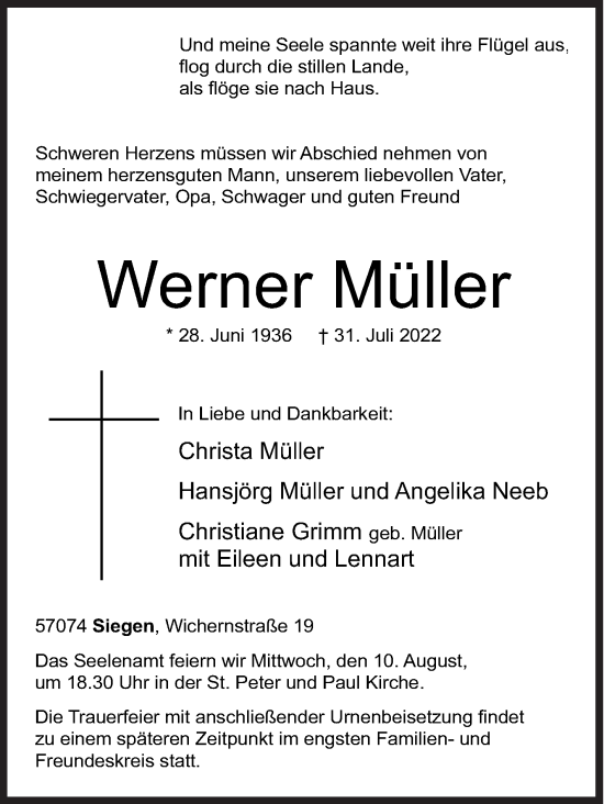 Traueranzeige von Werner Müller von Siegener Zeitung