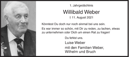 Traueranzeige von Willibald Weber von Siegener Zeitung