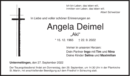 Traueranzeige von Angela Deimel von Siegener Zeitung