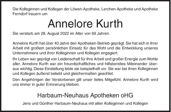Traueranzeige von Annelore Kurth von Siegener Zeitung