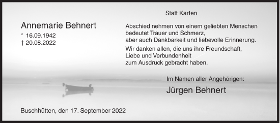 Traueranzeige von Annemarie Behnert von Siegener Zeitung