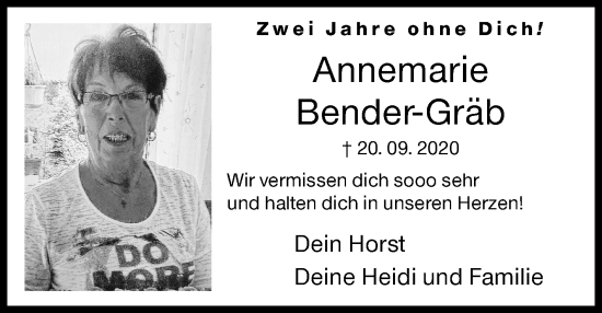 Traueranzeige von Annemarie Bender-Gräb von Siegener Zeitung