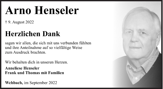 Traueranzeige von Arno Henseler von Siegener Zeitung