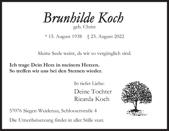 Traueranzeige von Brunhilde Koch von Siegener Zeitung