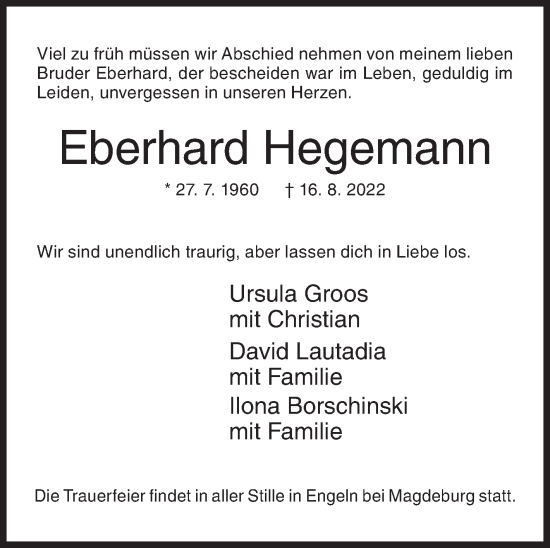 Traueranzeige von Eberhard Hegemann von Siegener Zeitung
