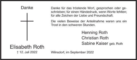 Traueranzeige von Elisabeth Roth von Siegener Zeitung