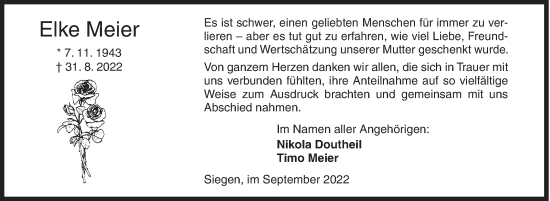 Traueranzeige von Elke Meier von Siegener Zeitung