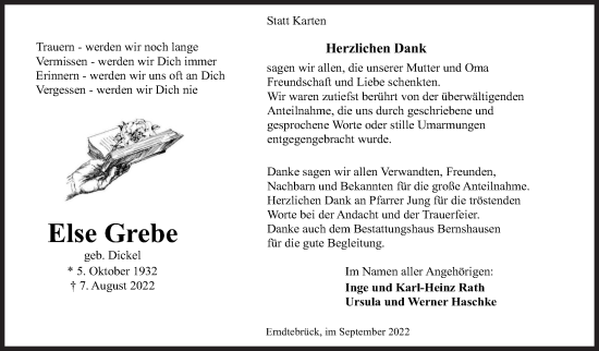 Traueranzeige von Else Grebe von Siegener Zeitung