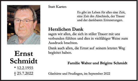 Traueranzeige von Ernst Schmidt von Siegener Zeitung