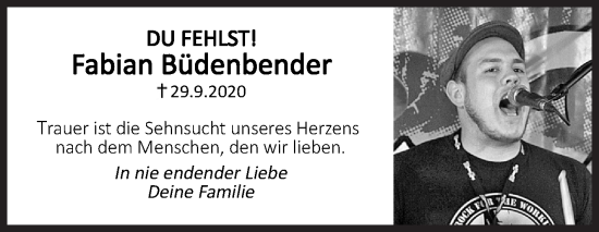 Traueranzeige von Fabian Büdenbender von Siegener Zeitung