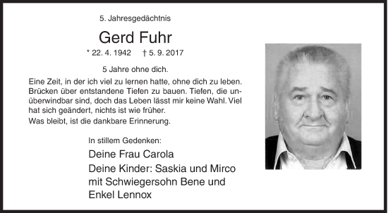 Traueranzeige von Gerd Fuhr von Siegener Zeitung
