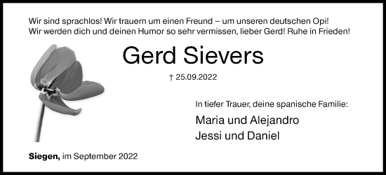 Traueranzeige von Gerd Sievers von Siegener Zeitung