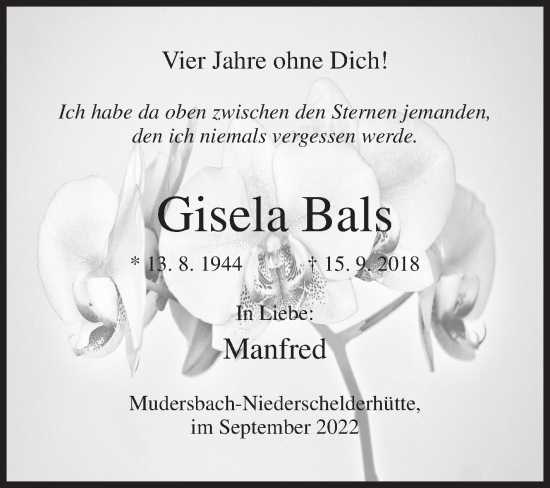 Traueranzeige von Gisela Bals von Siegener Zeitung
