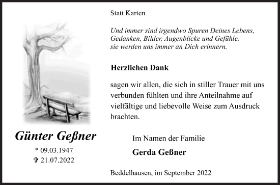 Traueranzeige von Günter Geßner von Siegener Zeitung