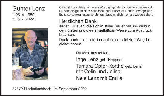 Traueranzeige von Günter Lenz von Siegener Zeitung