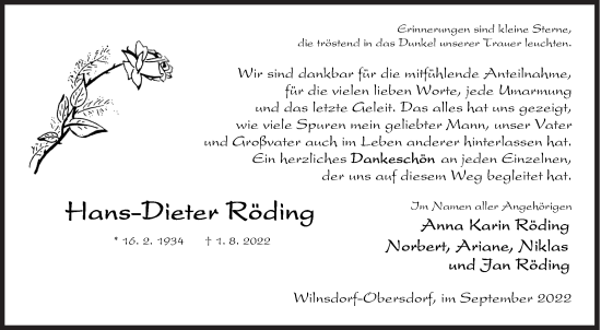 Traueranzeige von Hans-Dieter Rödling von Siegener Zeitung