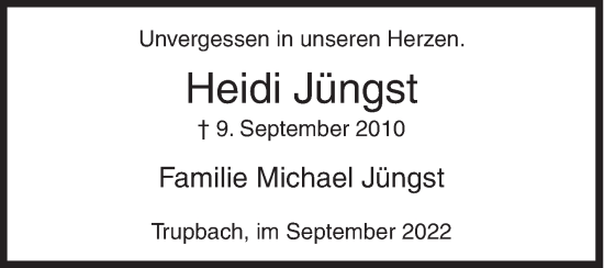 Traueranzeige von Heidi Jüngst von Siegener Zeitung
