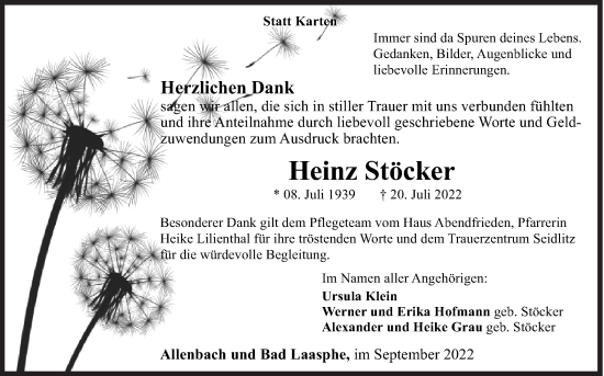 Traueranzeige von Heinz Stöcker von Siegener Zeitung