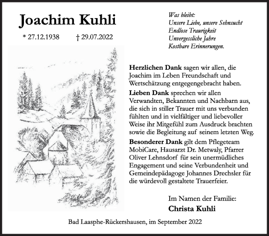 Traueranzeige von Joachim Kuhli von Siegener Zeitung