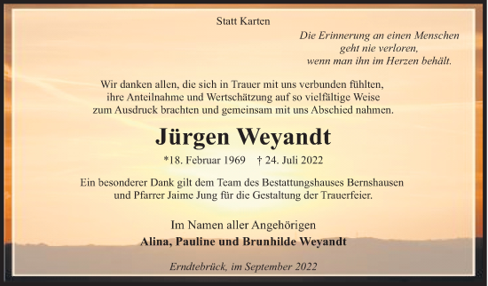 Traueranzeige von Jürgen Weyandt von Siegener Zeitung
