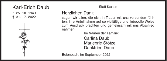 Traueranzeige von Karl-Erich Daub von Siegener Zeitung