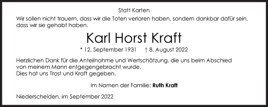 Traueranzeige von Karl Horst Kraft von Siegener Zeitung