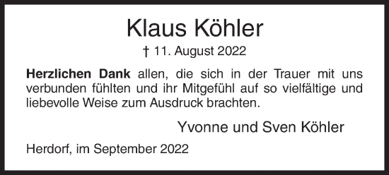 Traueranzeige von Klaus Köhler von Siegener Zeitung