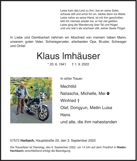 Traueranzeige von Klaus lmhäuser von Siegener Zeitung