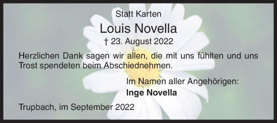 Traueranzeige von Louis Novella von Siegener Zeitung
