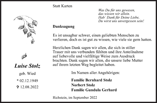 Traueranzeige von Luise Stolz von Siegener Zeitung