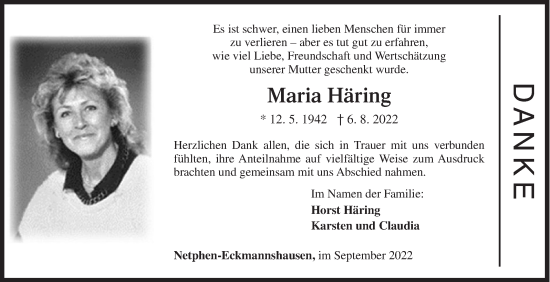 Traueranzeige von Maria Häring von Siegener Zeitung