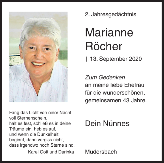 Traueranzeige von Marianne Röcher von Siegener Zeitung