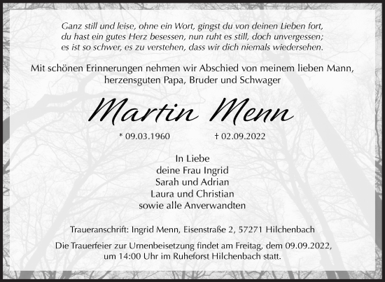 Traueranzeige von Martin Menn von Siegener Zeitung