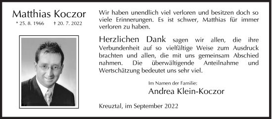 Traueranzeige von Matthias Koczor von Siegener Zeitung