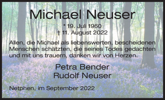 Traueranzeige von Michael Neuser von Siegener Zeitung