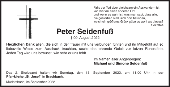 Traueranzeige von Peter Seidenfuß von Siegener Zeitung