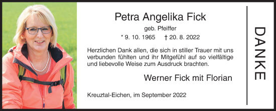 Traueranzeige von Petra Angelika Fick von Siegener Zeitung